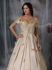 Off The Shoulder Champagne Taffeta Prom Gowns Dress Inexpensive