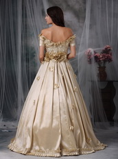 Off The Shoulder Champagne Taffeta Prom Gowns Dress Inexpensive