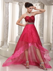 Fuchsia and Hot Pink Layers High-low Dress For Prom Wear Inexpensive