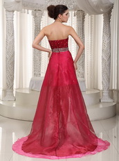 Fuchsia and Hot Pink Layers High-low Dress For Prom Wear Inexpensive