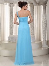 Aqua One Shoulder Chiffon Fabric Prom Dress With Right Side Split Inexpensive