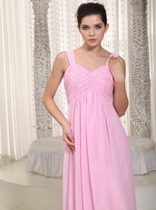 Baby Pink Chiffon Fabric Wide Straps Simple Dress For Prom Wear Inexpensive