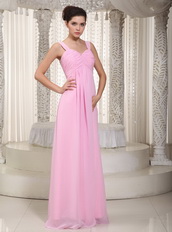 Baby Pink Chiffon Fabric Wide Straps Simple Dress For Prom Wear Inexpensive