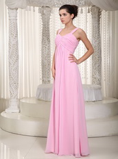 Baby Pink Chiffon Fabric Wide Straps Simple Dress For Prom Wear Inexpensive