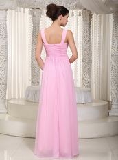 Baby Pink Chiffon Fabric Wide Straps Simple Dress For Prom Wear Inexpensive