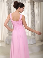 Baby Pink Chiffon Fabric Wide Straps Simple Dress For Prom Wear Inexpensive