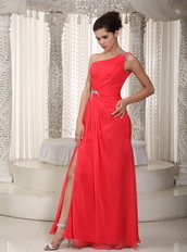 Side Beaded High Slit Alizarin Crimson Dresses For Prom Wear Inexpensive