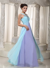 Aqua Blue and Lavender Chiffon Prom Dress V Neckline Inexpensive