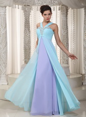 Aqua Blue and Lavender Chiffon Prom Dress V Neckline Inexpensive