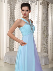 Aqua Blue and Lavender Chiffon Prom Dress V Neckline Inexpensive