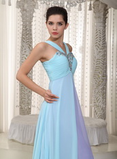 Aqua Blue and Lavender Chiffon Prom Dress V Neckline Inexpensive