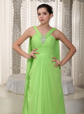 Spring Green V-neck Watteau Drapped Prom Dress Designer Your Own Inexpensive