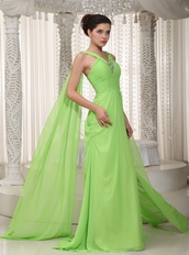 Spring Green V-neck Watteau Drapped Prom Dress Designer Your Own Inexpensive