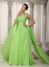 Spring Green V-neck Watteau Drapped Prom Dress Designer Your Own Inexpensive