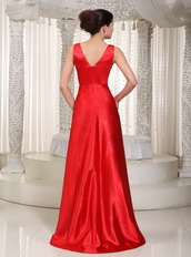 Floor Length High Low Style V-neck Celebrity Dresses Red Inexpensive