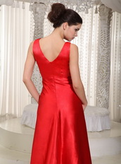 Floor Length High Low Style V-neck Celebrity Dresses Red Inexpensive