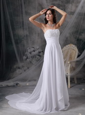 Empire Waist Long White Chiffon Prom Celebrity Dress By Designer Inexpensive