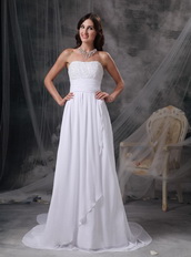 Empire Waist Long White Chiffon Prom Celebrity Dress By Designer Inexpensive