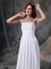 Empire Waist Long White Chiffon Prom Celebrity Dress By Designer Inexpensive
