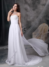 Empire Waist Long White Chiffon Prom Celebrity Dress By Designer Inexpensive