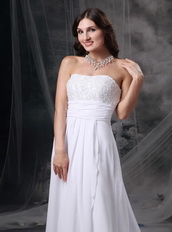 Empire Waist Long White Chiffon Prom Celebrity Dress By Designer Inexpensive