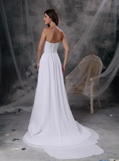 Empire Waist Long White Chiffon Prom Celebrity Dress By Designer Inexpensive