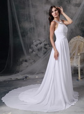 Beaded Scoop Neck White Chiffon La Femme Prom Dresses Inexpensive