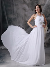 Beaded Scoop Neck White Chiffon La Femme Prom Dresses Inexpensive