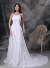 Beaded Scoop Neck White Chiffon La Femme Prom Dresses Inexpensive