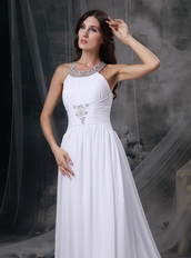 Beaded Scoop Neck White Chiffon La Femme Prom Dresses Inexpensive