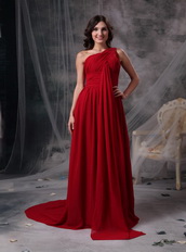 One Shoulder Wine Red Chiffon Top Seller Prom Dress Gown Inexpensive