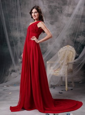 One Shoulder Wine Red Chiffon Top Seller Prom Dress Gown Inexpensive