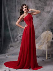 One Shoulder Wine Red Chiffon Top Seller Prom Dress Gown Inexpensive