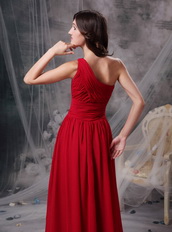 One Shoulder Wine Red Chiffon Top Seller Prom Dress Gown Inexpensive