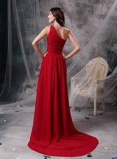 One Shoulder Wine Red Chiffon Top Seller Prom Dress Gown Inexpensive