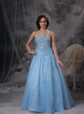 Light Blue Sweetheart Prom Party Dress With Beading Inexpensive