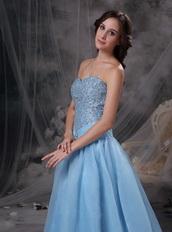 Light Blue Sweetheart Prom Party Dress With Beading Inexpensive