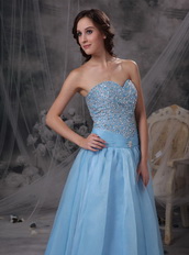 Light Blue Sweetheart Prom Party Dress With Beading Inexpensive