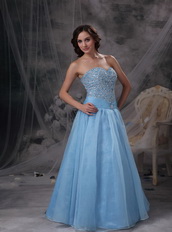 Light Blue Sweetheart Prom Party Dress With Beading Inexpensive