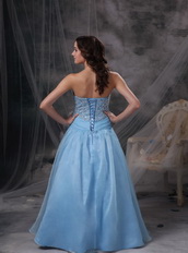 Light Blue Sweetheart Prom Party Dress With Beading Inexpensive