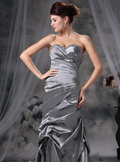 Cheap Sweetheart Gray Taffeta Lady Dress For Prom Wear Inexpensive