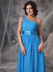 Right Shoulder Sky Blue Chiffon Long Prom Dress For Sale Inexpensive