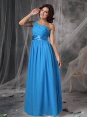 Right Shoulder Sky Blue Chiffon Long Prom Dress For Sale Inexpensive