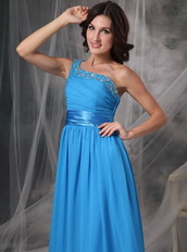 Right Shoulder Sky Blue Chiffon Long Prom Dress For Sale Inexpensive