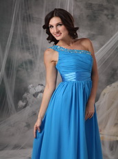 Right Shoulder Sky Blue Chiffon Long Prom Dress For Sale Inexpensive