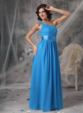 Right Shoulder Sky Blue Chiffon Long Prom Dress For Sale Inexpensive