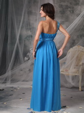 Right Shoulder Sky Blue Chiffon Long Prom Dress For Sale Inexpensive