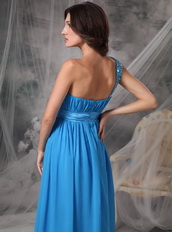 Right Shoulder Sky Blue Chiffon Long Prom Dress For Sale Inexpensive
