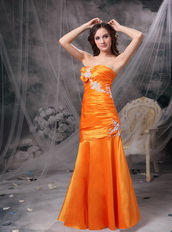 Sweetheart Orange Taffeta Prom Dress With Appliques Inexpensive