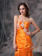 Sweetheart Orange Taffeta Prom Dress With Appliques Inexpensive